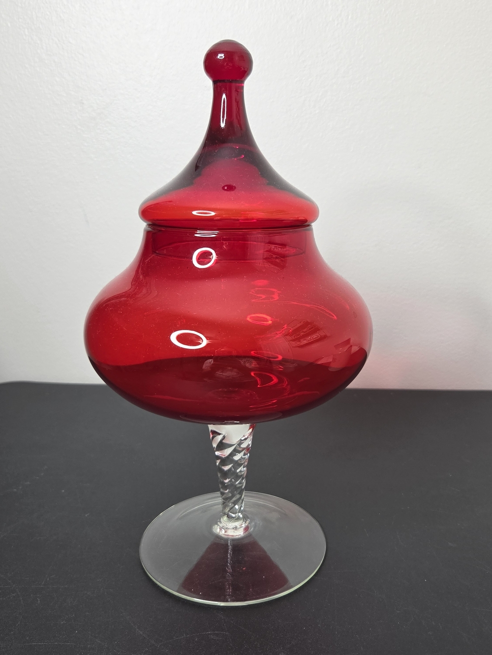 Red Glass Apothecary Jar with Lid - Decorative Home Art
